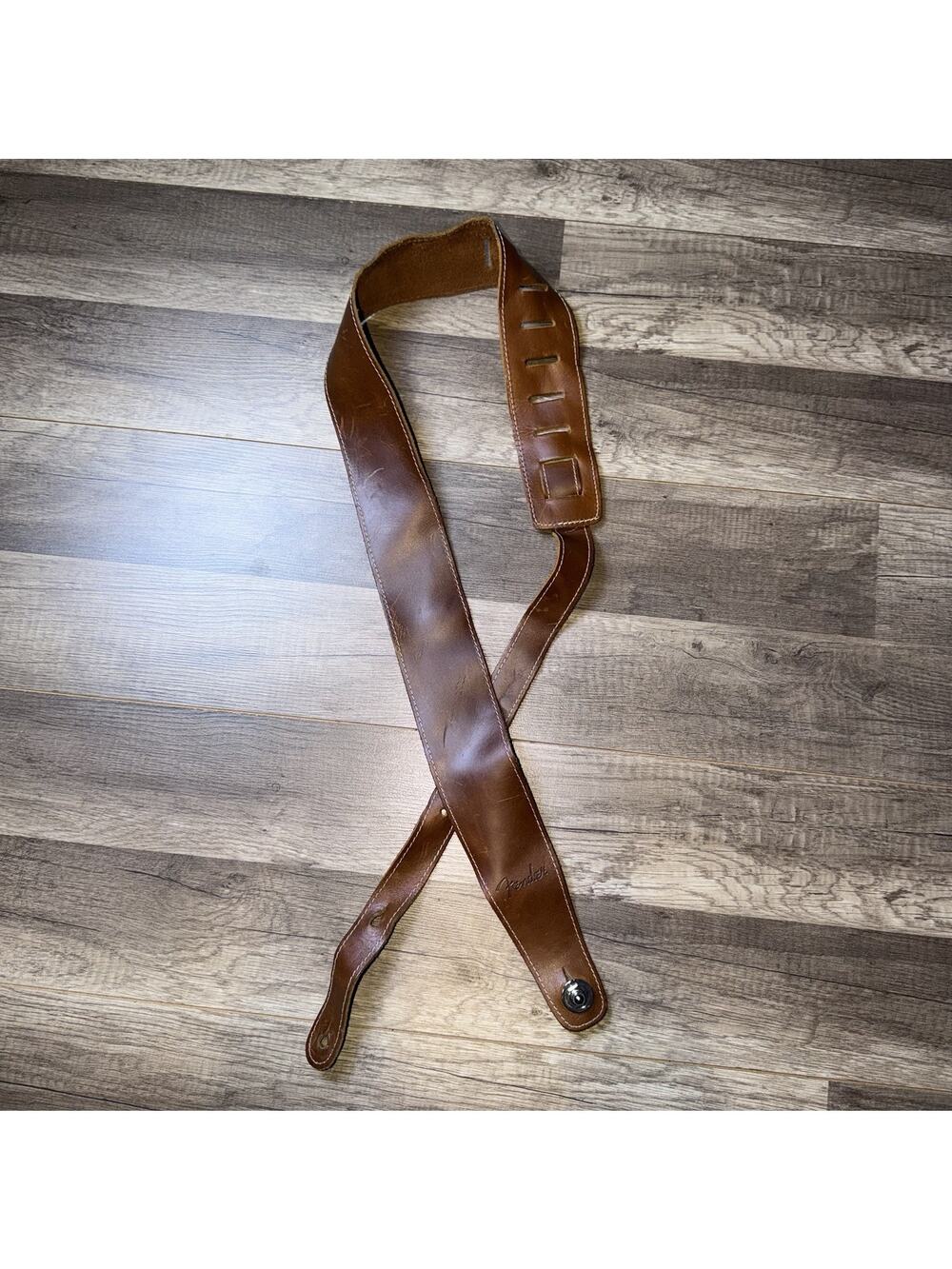 Vintage Fender Leather Guitar Strap Brown Wide Padded Adjustable Suede Back
